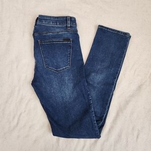 White House Black Market Dark Wash Mid Rise Distressed Slim Jeans Size 2